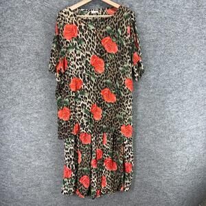 Her Style Skirt Suit Women XL Black Animal Print Short Sleeve A-Line Midi